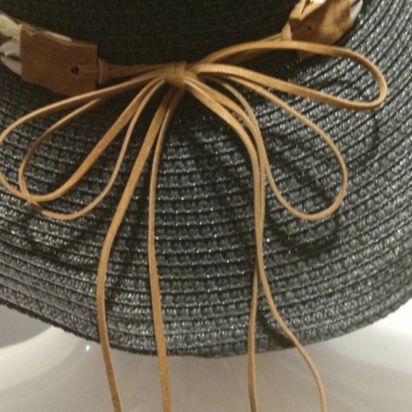 Unisex Straw Weave Western Beach Sun Hat Cowrie Cowry Shells Tassels Black Boho - Picture 10 of 14